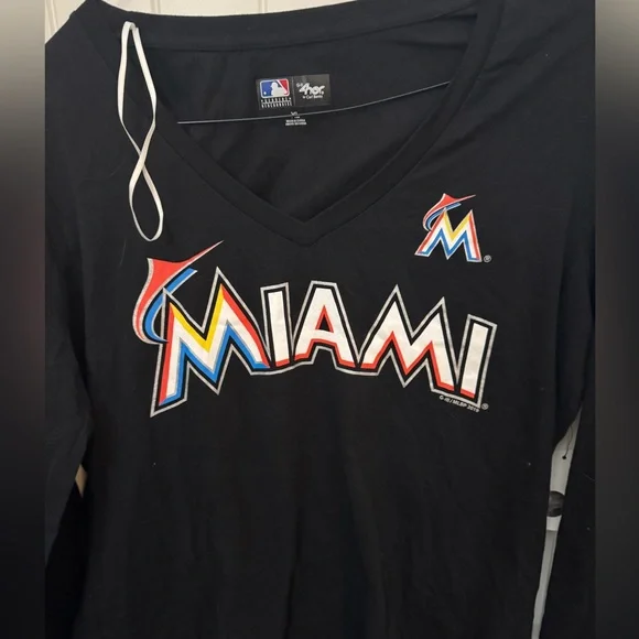 MLB Miami marlins Black Genuine Merchandise Shirt. NWT XL - Picture 2 of 4